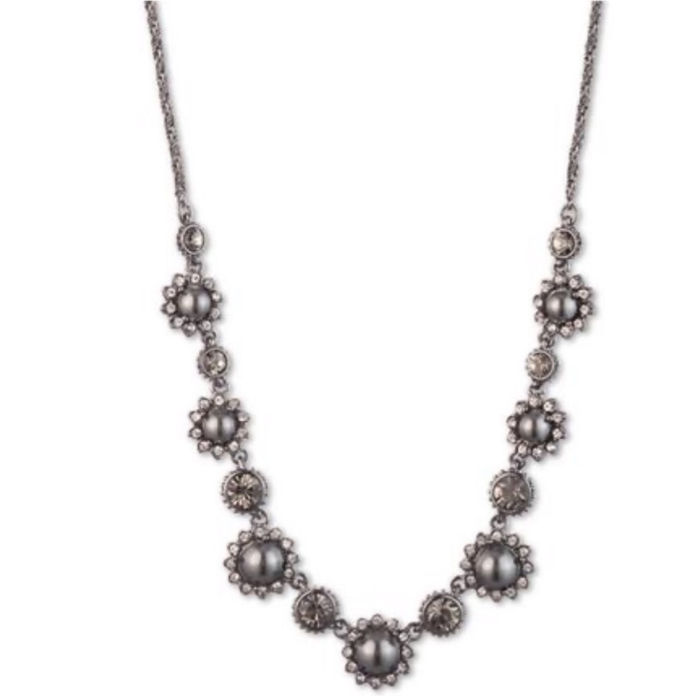 Marchesa Hematite-Tone Crystal & Imitation Pearl Floral